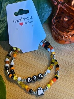 👻✨ Boo‎ 2-PC Stretchy Beaded Bracelet Set | Handmade | Halloween Bracelet Stack